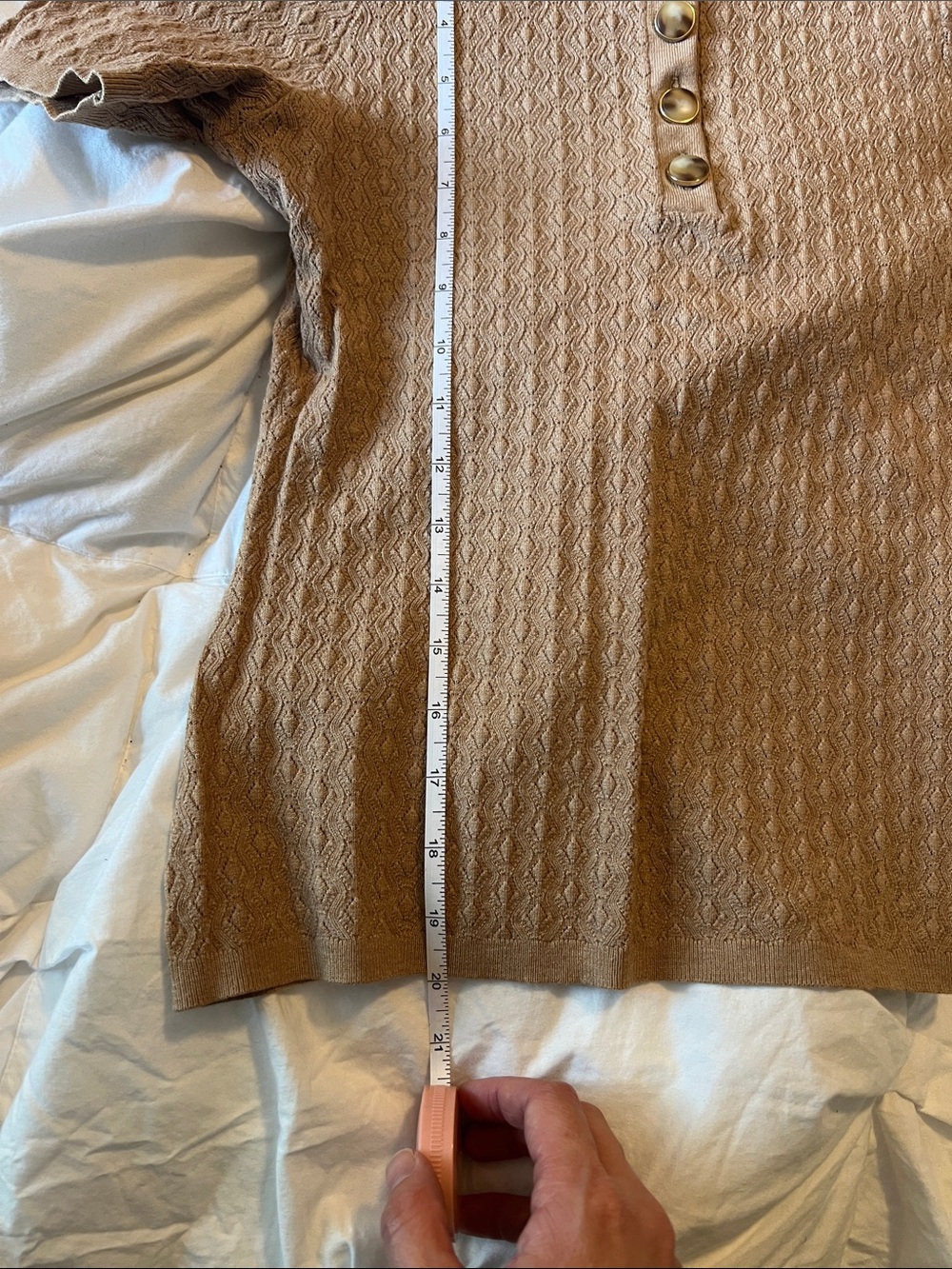 Sezane Taupe Textured Short Sleeve Button Henley - Picture 5 of 5